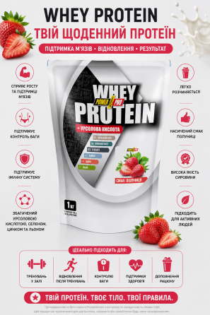 Сироватковий протеїн Power Pro Whey Protein +урсоловая кислота 1 кг клубника Киев