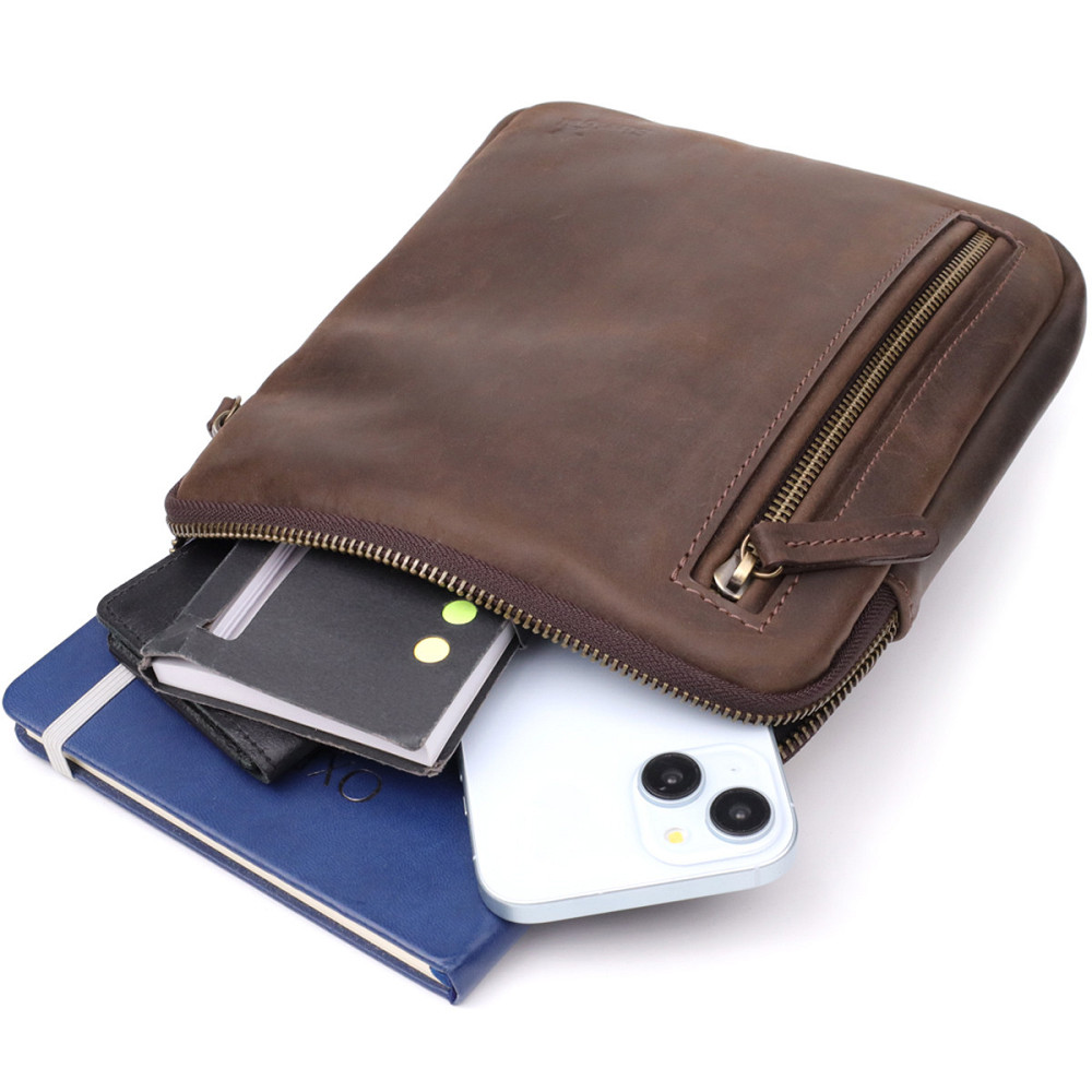 Практична сумка для чоловіків на плече з натуральної вінтажної шкіри Shvigel 23149 Коричневий Київ - фото 8