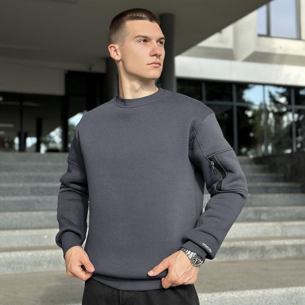 Світшот чоловічий зимовий однотонний сірий Pobedov Apex Київ - фото 7