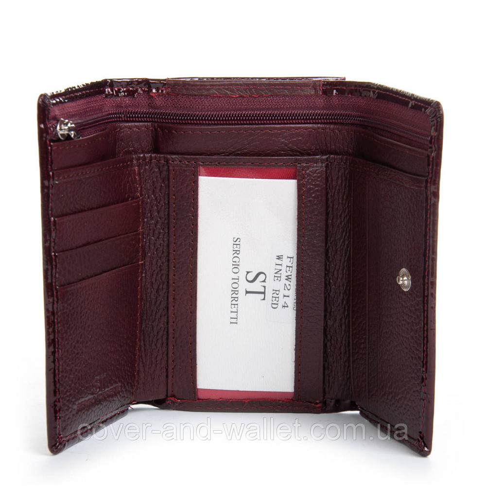 Бордовый лаковый маленький женский кошелек с монетницей ST Leather Киев - изображение 5
