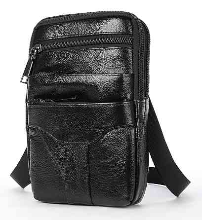 Невелика шкіряна поясна сумка Vintage 20359 Чорний Київ