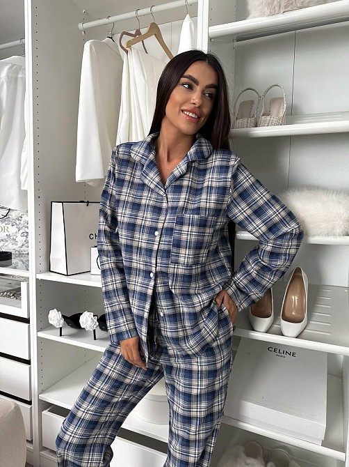 Женская домашняя повседневная в клетку пижама с фланели. джинсовий, 46/48 Одесса - изображение 4