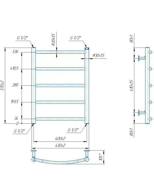 Водяна рушникосушка Mario INOX Класік HP 570х430/400 Київ - фото 4