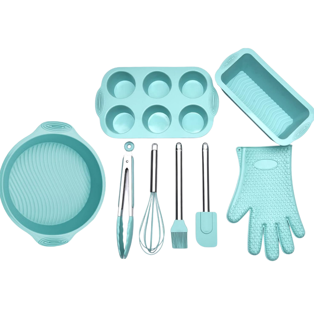 Набор формы силиконовые для выпечки 8 штук,комплект кухонных пренадлежностей с прихваткой,цвет бирюзовый Каменец-Подольский - изображение 5