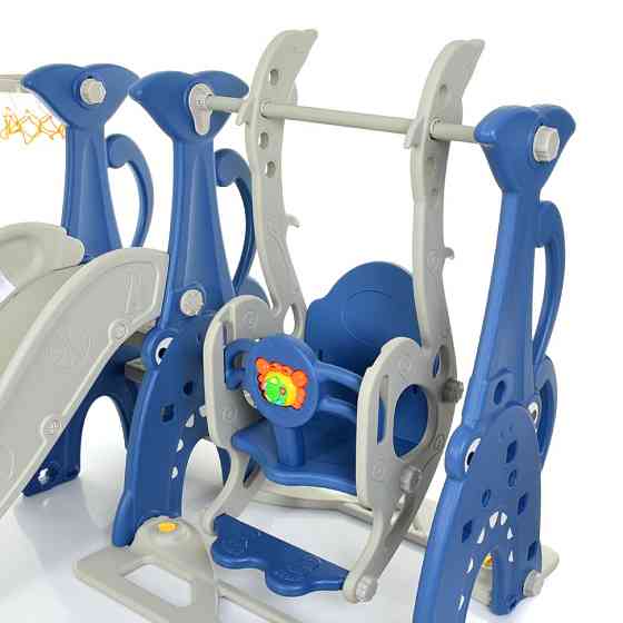 Дитяча гірка-гойдалка WM19083A-4 пластик, з баскетбольним кільцем Вінниця