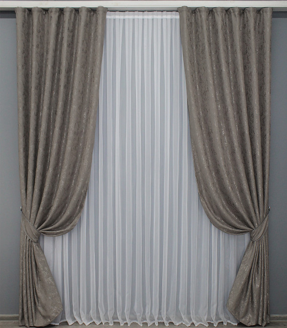 Комплект готовых штор VR-Textil Лен мрамор Pavliani № 1373ш Коричнево-серый 150х270 см 2 шт (33-0221) Киев - изображение 2
