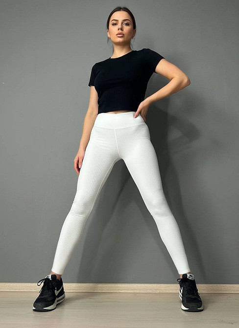 Лосини жіночі A-N 26001 в рубчик з широким поясом білі, білий, S Київ - фото 1
