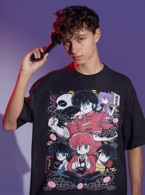 Футболка з аніме принтом Схампоо Руміко Такахасхі Ранма оверсайз (S/M/L) Чорний AnimeJ1075 Дніпро - фото 3