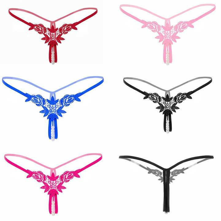 Стринги с бусинками и цветами - Чёрный - S/M – Эротическое бельё Винница - изображение 6