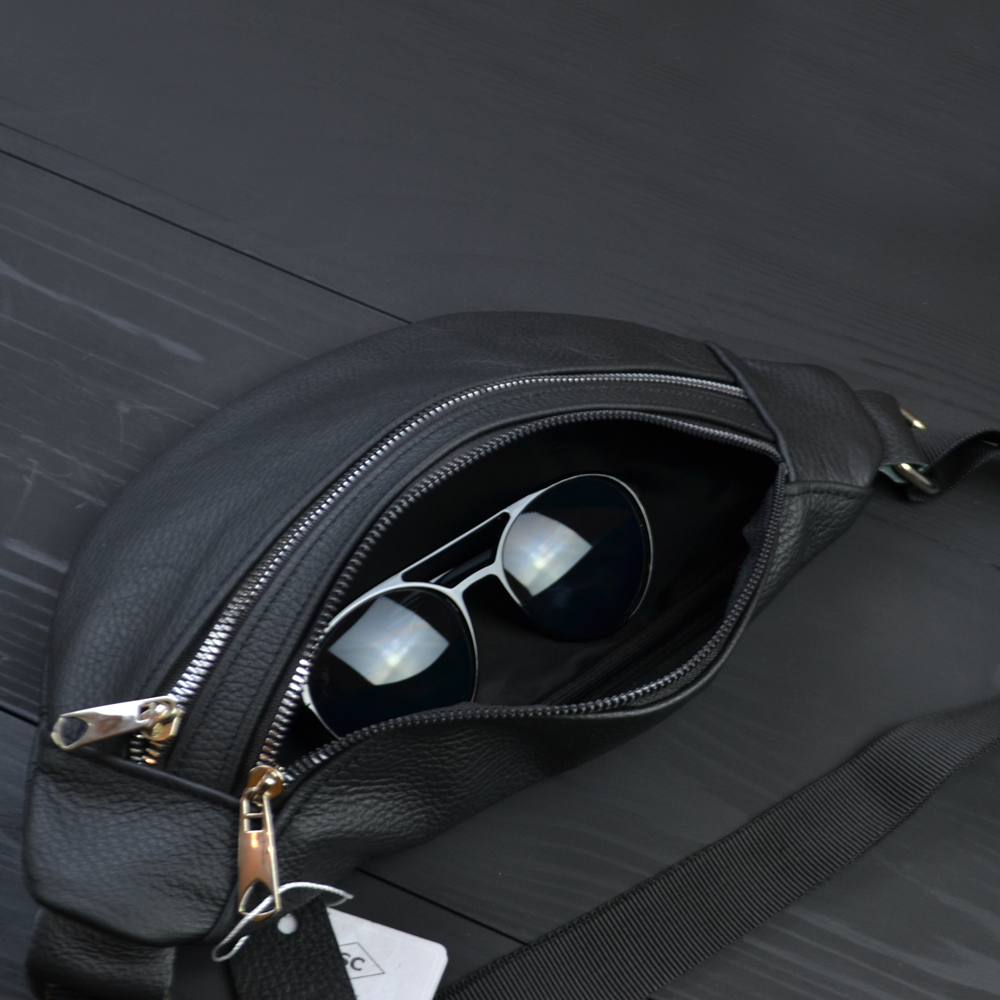 Поясна сумка чоловіча без принта, Бананка шкіряна чоловіча, Бананка чорна з натуральної шкіри BL-96 Львів - фото 18