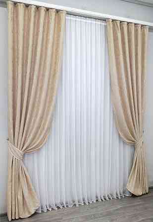 Комплект готових штор VR-Textil Льон мармур Pavliani № 1170ш Бежевий 150х270 см 2 шт (33-0006) Київ