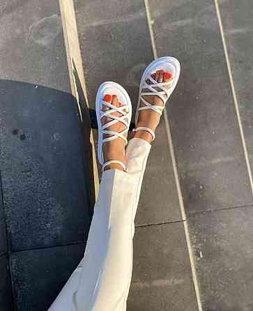 Olli Шкіряні босоніжки жіночі білі низькі OLLI 95-0110 літні р. 36-40 / Сандалі з натуральної ш Коломыя