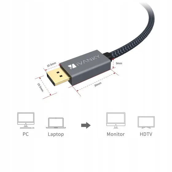 Кабель IVANKY DisplayPort–DisplayPort 2 м, 4K 60 Гц, 2K 165/144 Гц, DP/DP++ для монитора и ПК Киев