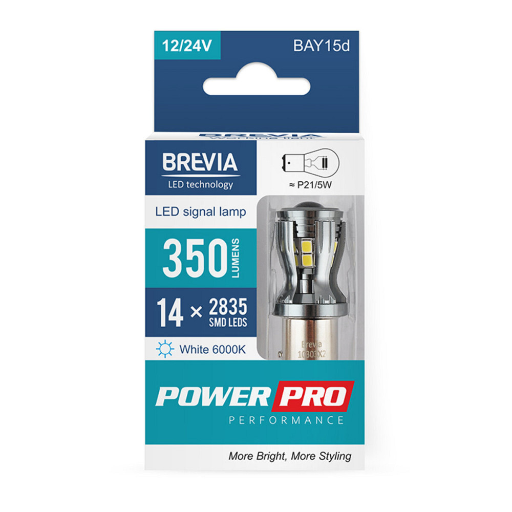 LED автолампа Brevia PowerPro P21/5W 350Lm 14x2835SMD 12/24V CANbus, 2шт Киев - изображение 1