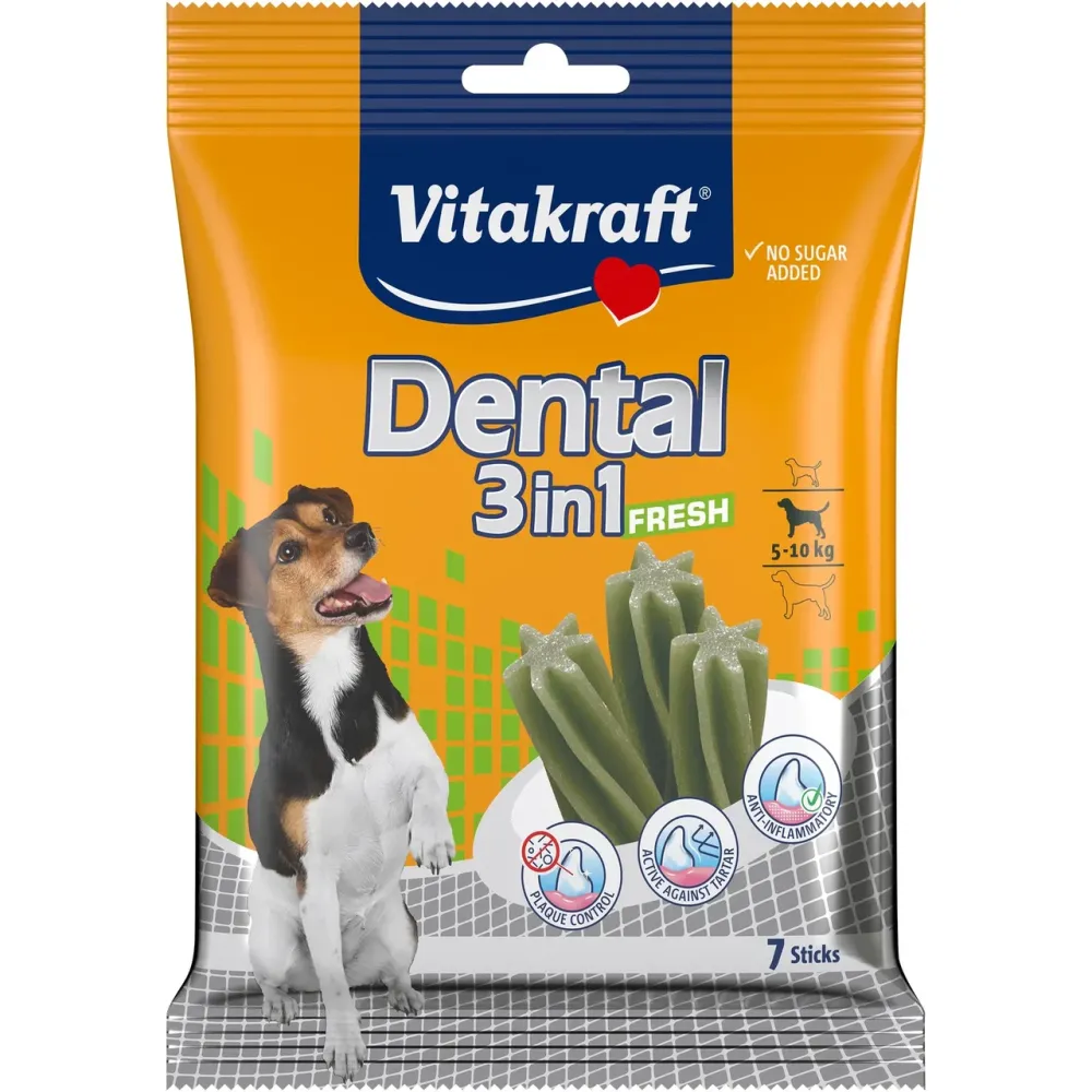 Ласощі для собак вагою 5 - 10 кг Вітакрафт Vitakraft Dental Stick 3in1 FRESH смачні палички для догляду за зубами з м’ятою, 120 г Вінниця - фото 1
