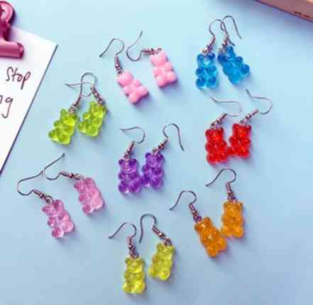 Детские сережки желейные мишки, с блетсками, коралл+розовые - размер 1,6*1см, смола Киев