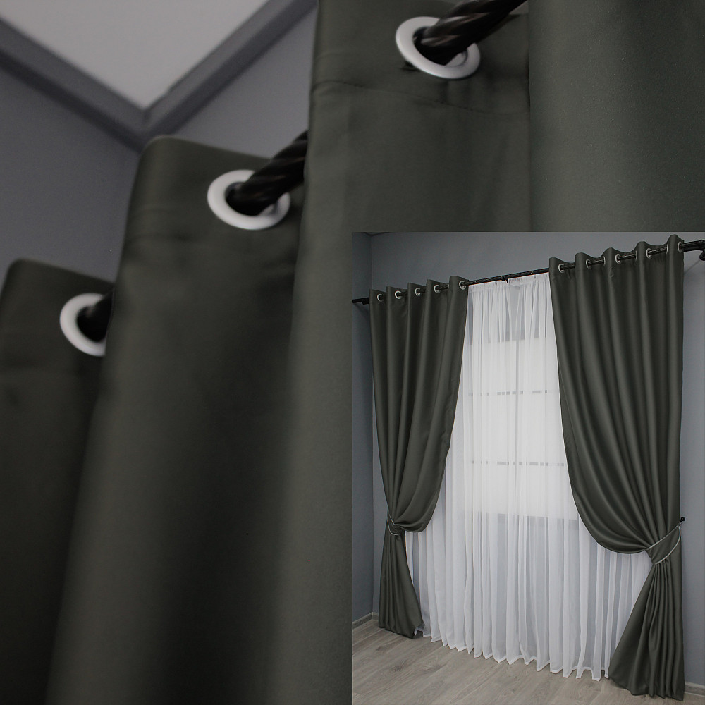 Комплект штор на люверсах VR-Textil Midnight № 1400ш 150х270 см 2 шт Темно-серый (37-0140) Киев - изображение 1