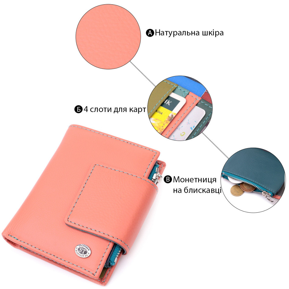 Кошелек из натуральной кожи для женщин с интересной монетницей ST Leather 19447 Оранжевый Киев - изображение 7