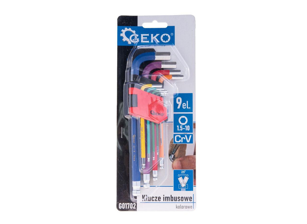Ключі імбусові шестигранні з кульовою кінцівкою кольорові "GeKo" Cr-V комплект 9 штук Hex (1,5-10мм) Киев - изображение 6