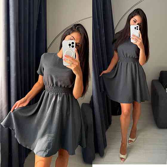 Жіноче легке приталене базове плаття креп жатка Сірий, 42/44 Одеса