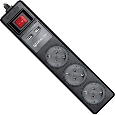Сетевой удлинитель REAL-EL RS-3 USB CHARGE 1.8m, black (EL122500001) Винница - изображение 4