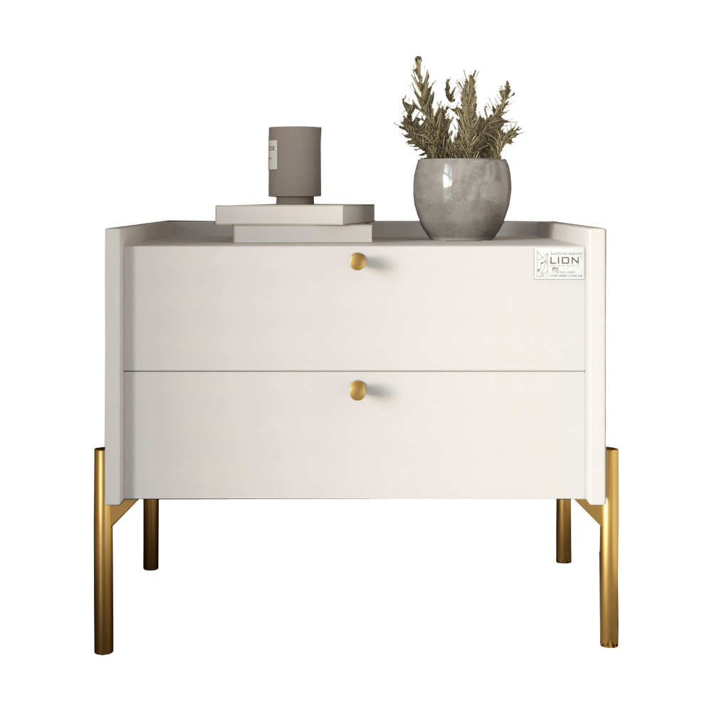 Тумба приліжкова LION Wood з двома шухлядами Німфея Альба (білий) (золоті ножки) (LION-041357) ТОП Дніпро - фото 2