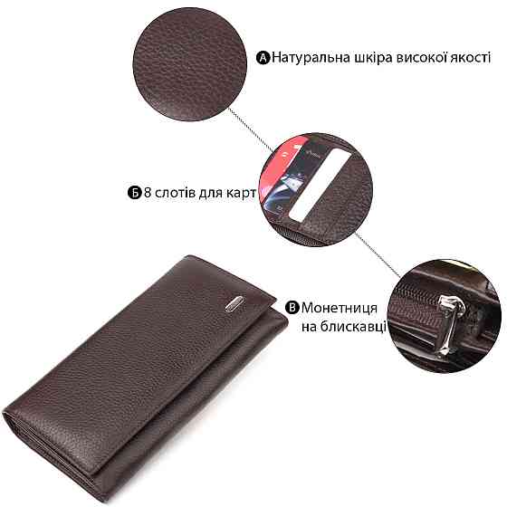 Функціональне жіноче портмоне з монетницею з натуральної шкіри CANPELLINI 21526 Коричневе Київ
