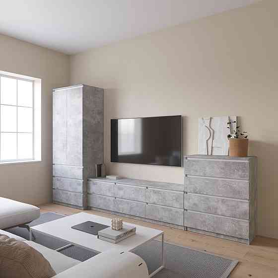 Комплект мебели в гостиную VAYS, шкаф R-9 тумба R-12 комод R-4 Бетон-Белые планки Львов