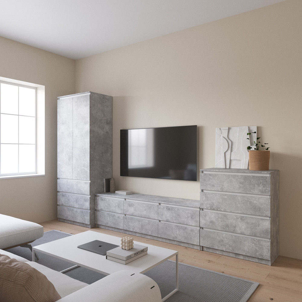Комплект мебели в гостиную VAYS, шкаф R-9 тумба R-12 комод R-4 Бетон-Белые планки Львов - изображение 1