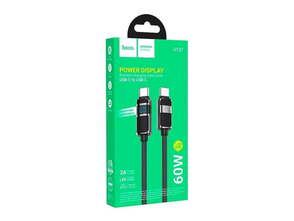 Кабель Type-C to Type-C Apple U137 Led дисплей 60W 1,2м ТМ Hoco Київ - фото 1