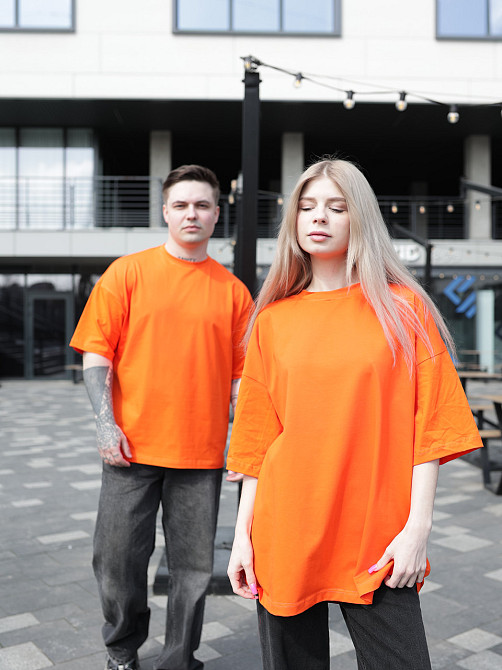 Парные футболки оверсайз(oversize) для мужа и жены, для влюбленных пар SANE оранжевые L Одесса - изображение 9
