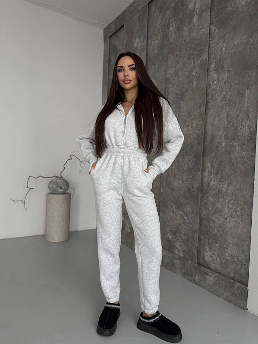 Жіночий теплий повсякденний комбінезон із капюшоном тринитка на флісі Меланж, 42/46 Одеса - фото 1