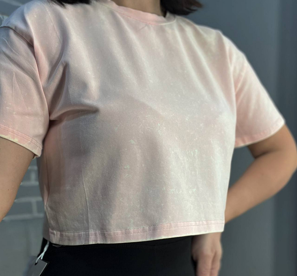 Футболка жіноча A-N 2308 варена тай-дай коротка широка кроп-топ one size рожева, рожевий, one size Київ - фото 3