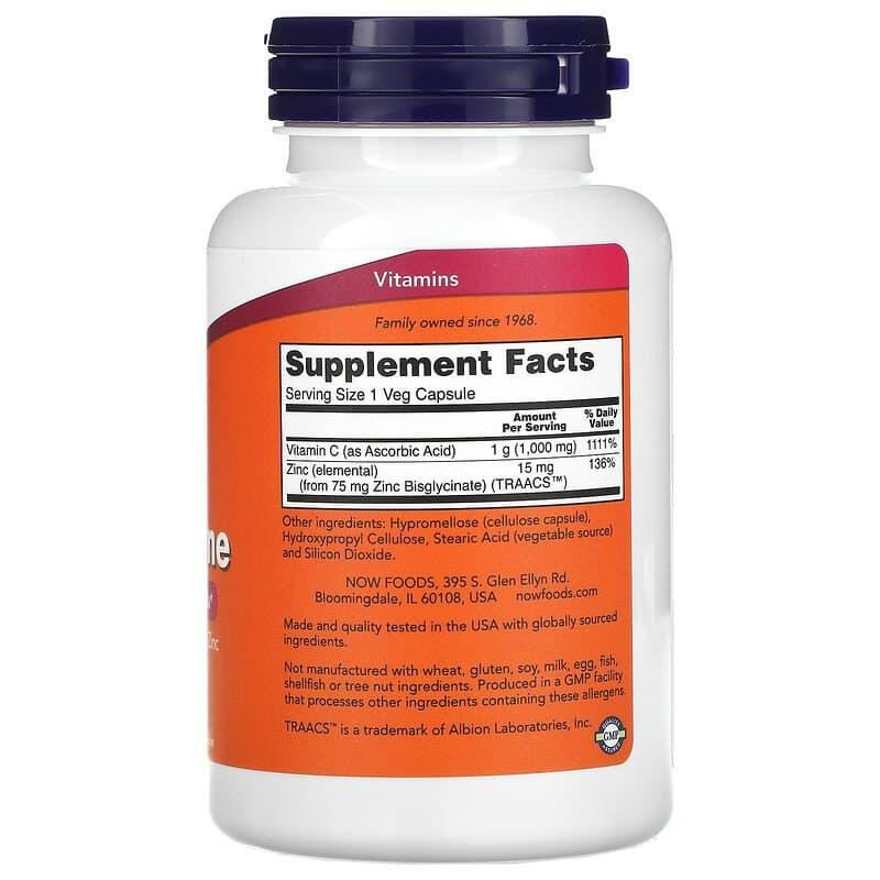 Вітамін С та цинк Now Foods C-1000 Zinc Immune 1000 мг/15 мг 90 вег капс Київ - фото 2