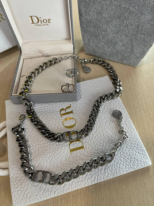 Dior комплект 3 предмети — чокер ланцюг, браслет ланцюг і сережки-цвяшки Одеса - фото 4
