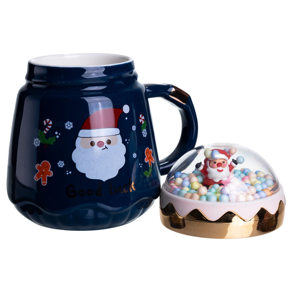 Чашка порцелянова з кришкою Christmas 400 (мл) Синій Yiwu FM-CS-41B Коломия - фото 3