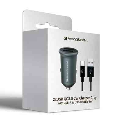 Зарядное устройство Armorstandart 2xUSB QC3.0 Grey + cable USB-C (ARM82459) Винница