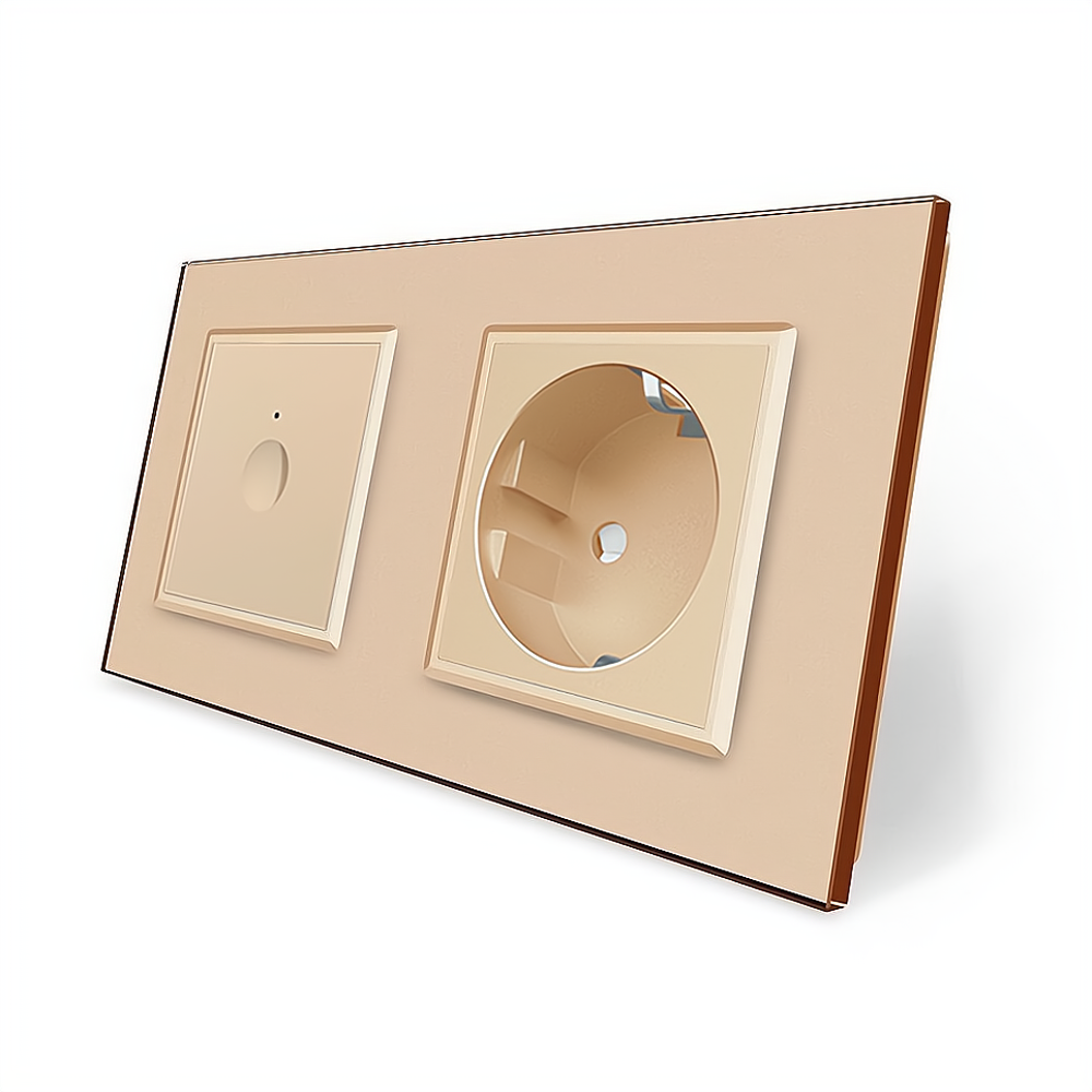 LIVOLO Сенсорний вимикач Sense 1 сенсор 1 розетка Livolo золотий скло (VL-C7FC1/FCTC16A-4AP) Коломия - фото 1