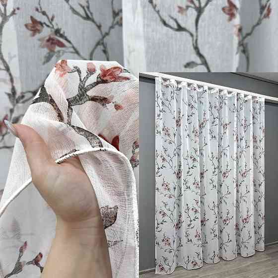 Тюль батист, колекція "Flora" колір білий із червоно-коричневим 1904т Київ