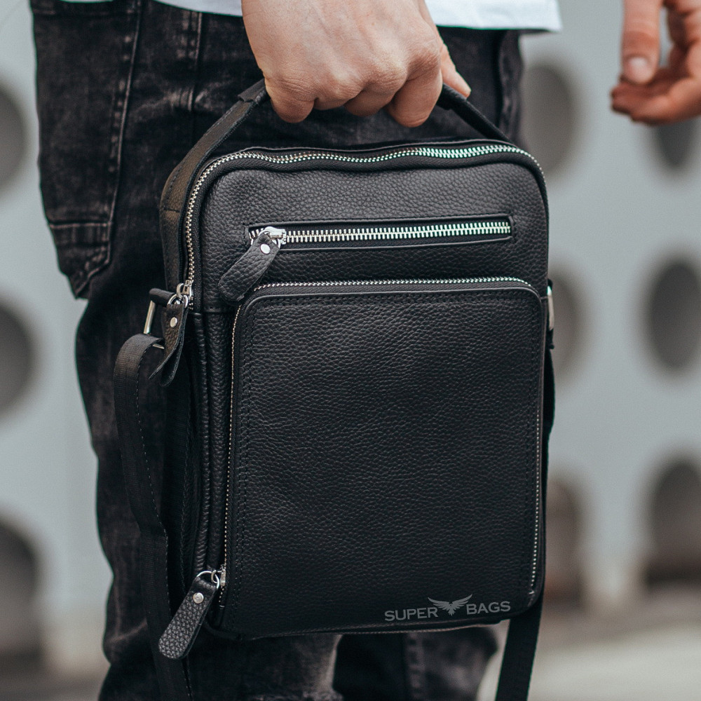 Шкіряна чоловіча сумка-барсетка 21х26х6, месенджер через плече з ручкою Tiding Bag M32432 чорний Кам'янське - фото 17