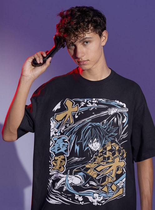 Футболка чоловіча з аніме принтом Вбивця демонів оверсайз (S/M/L) Чорний AnimeJ1031 Дніпро - фото 7