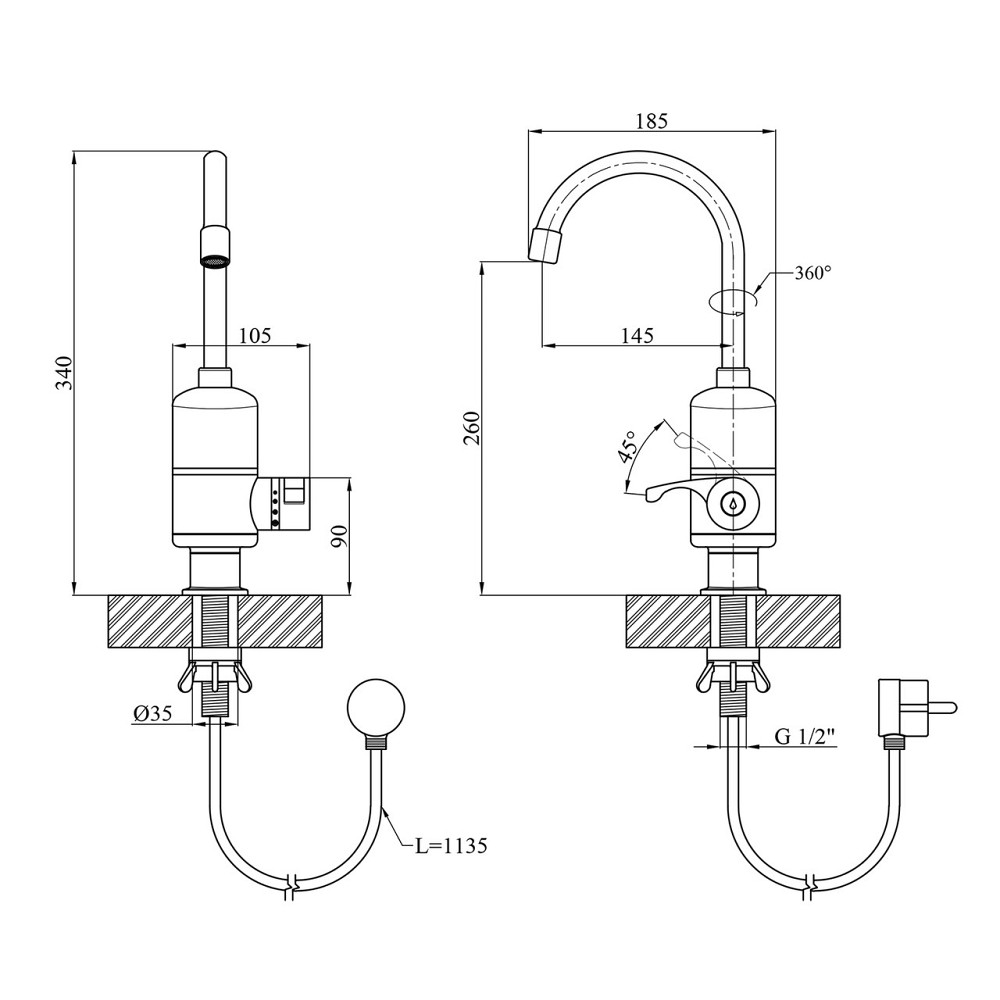 Кухонный кран с электронагревом Kroner KRM Volt - CW190FA Киев - изображение 2