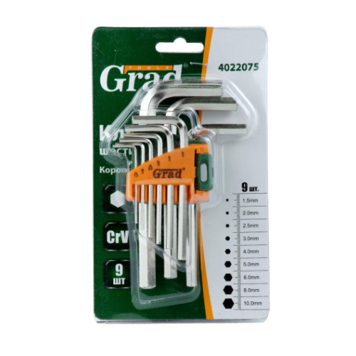 Набір ключів шестигранних d1,5-10мм короткі CrV 9шт Grad Житомир - изображение 4