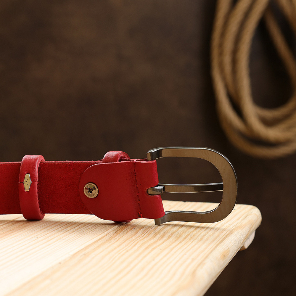 Женский кожаный ремень Vintage 20786 Красный Киев - изображение 9
