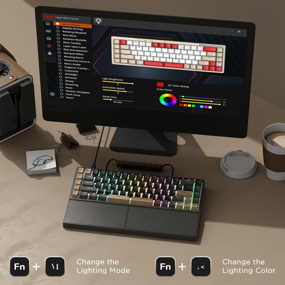 Механическая раздельная клавиатура RK ROYAL KLUDGE RKS70 RGB: Беспроводная 2.4GHz/BT/USB-C, Hot-Swap, 75%, Черная Киев - изображение 6
