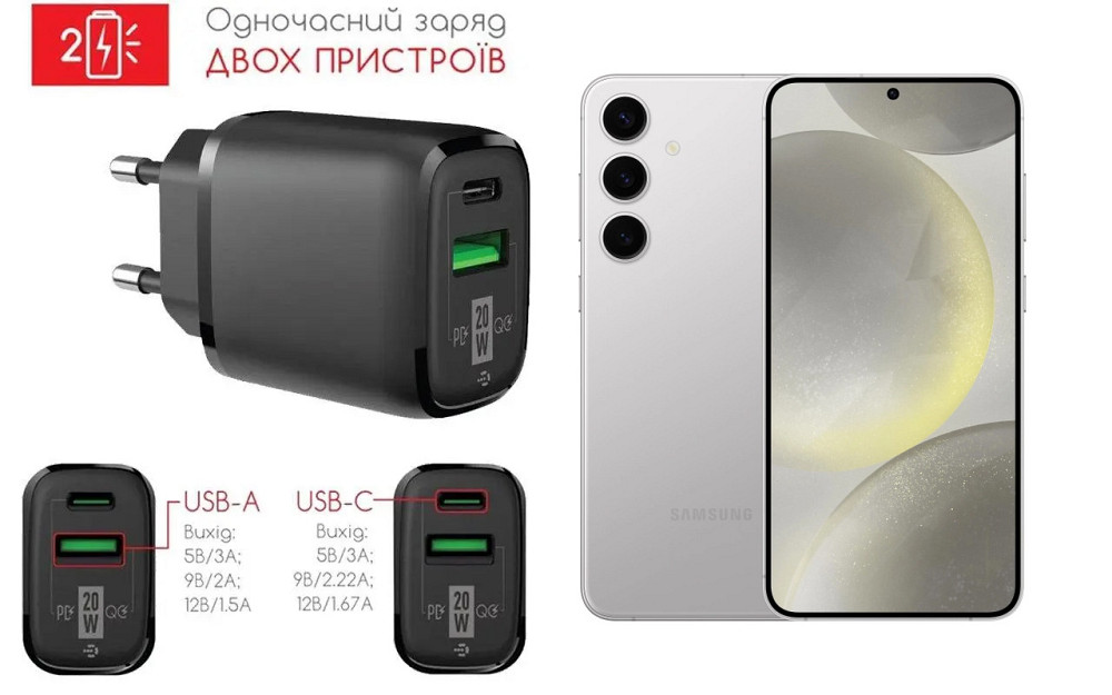 Сетевое зарядное устройство для Samsung Galaxy S24, 20W 3A, Quick Charge 3.0 Киев - изображение 1