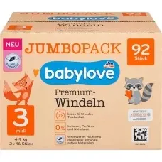 Преміум підгузники babylove 3 MIDI 4-9kg, Джамбо упаковка 2x46 шт, 92 St (Німеччина) babylove Windel Львів