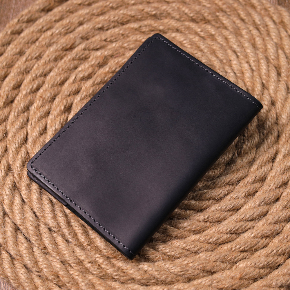 Матовая обложка на паспорт в винтажной коже Украина GRANDE PELLE 16725 Черная Киев - изображение 2