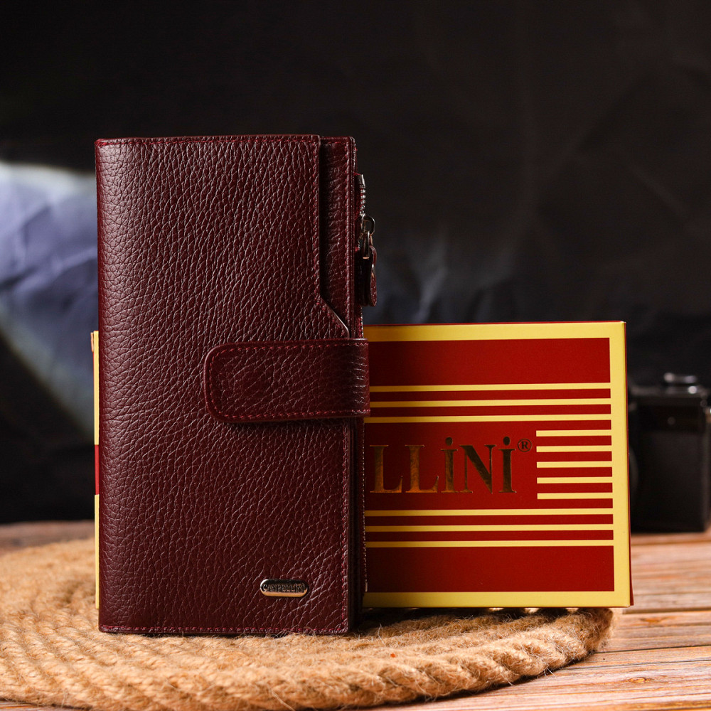 Вертикальний гаманець для жінок з натуральної шкіри CANPELLINI 21645 Бордовий Київ - фото 1