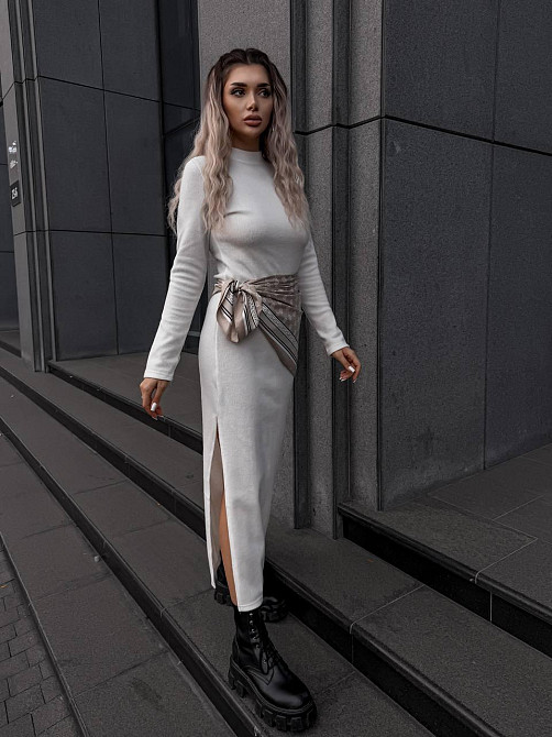 Жіноча стильна тепла сукня ангора рубчик Молочний Одеса - фото 7